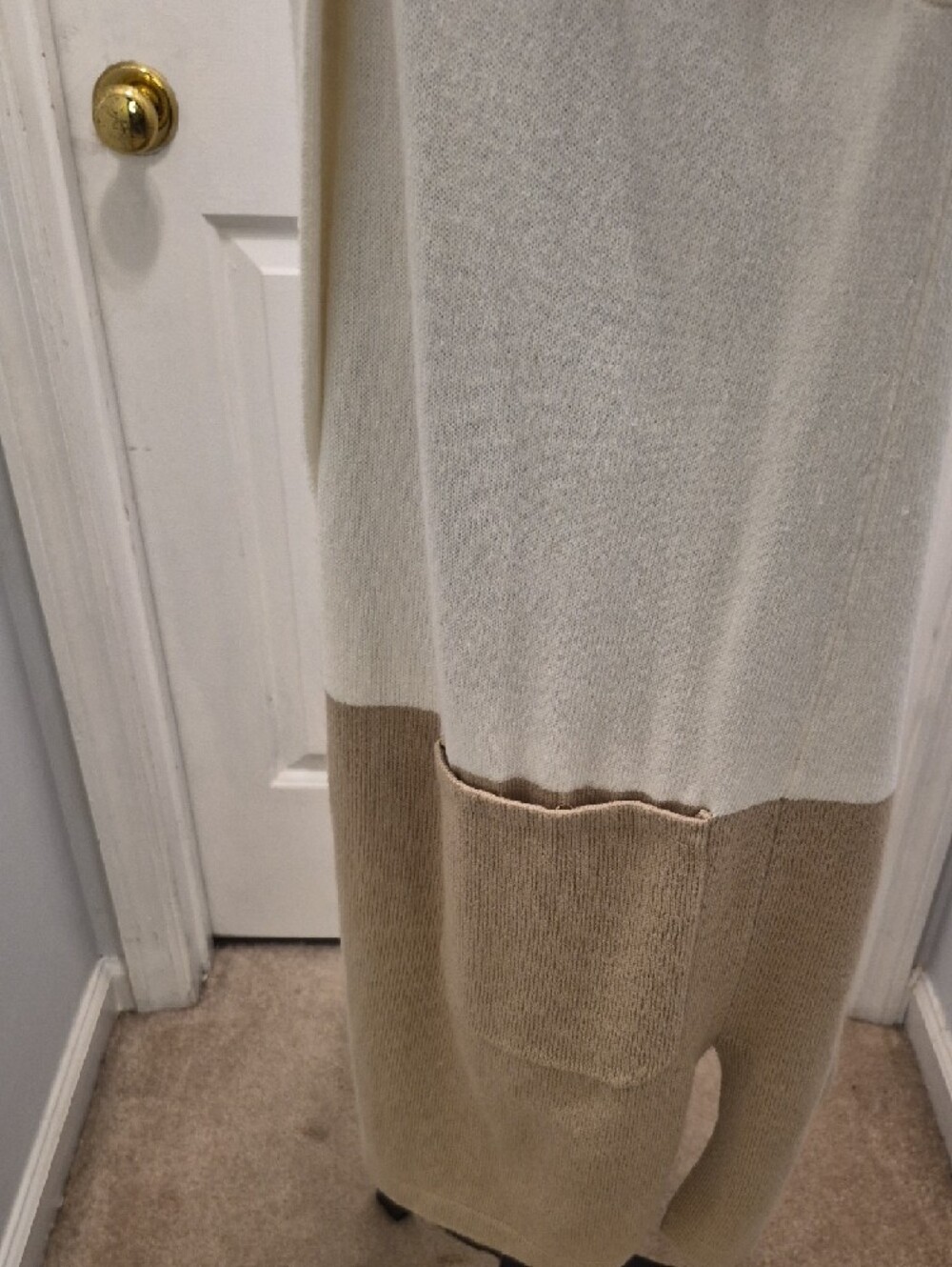 S2- Cream and Tan Open Front Long Cardigan - sz L - Picture 4 of 7